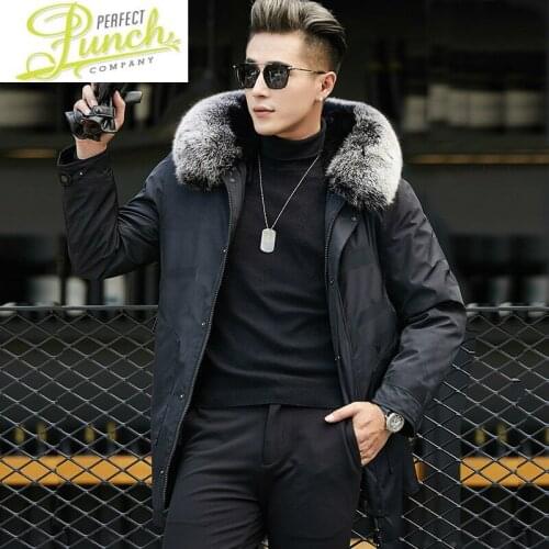 Natural Liner Fox Real Collar Parka Mink Fur Coat Men Streetwear Warm Parkas Plus Size Jackets YY711