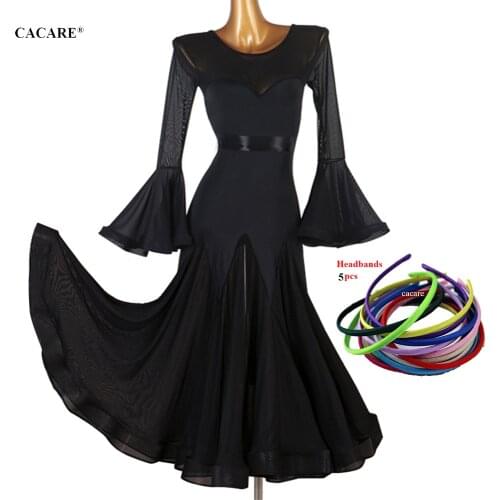 CACARE Ballroom Dress Dance Competition Dresses Waltz Dress Standard Dancing Dresses Gown Wear D0127 Bell Mesh Sleeve Big Hem