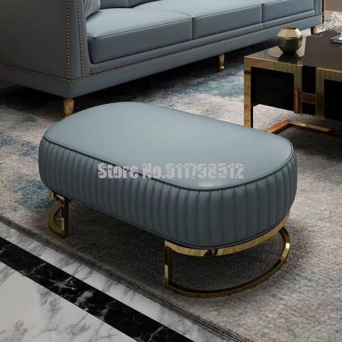 Postmodern Light Luxury Living Room Sofa Side Stool Shoe Stool Stainless Steel Footstool Leather Bedroom Foot Stool at the End o