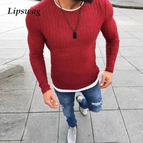 Casual Solid Color Mens Knit Pullover Autumn Winter Long Sleeve Slim Sweaters Fashion Patchwork Male Plus Size Tops Streetwear