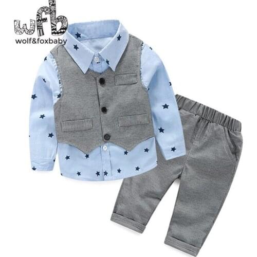 Retail 1-3 years sets Five-pointed star shirt + gray vest + solid color pants kids children spring autumn fall