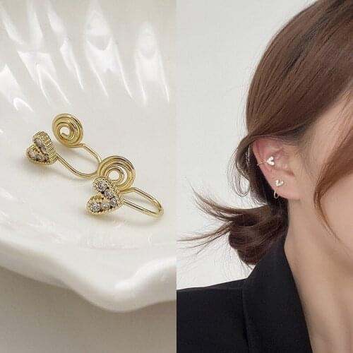 Rhinestone earrings Heart clips without puncture set are cute Womens Paired things earrings no hole christmas Aesthetics