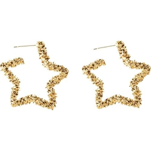 Punk Needle Gold Silk Texture Earrings Temperament Fashion New Five-pointed Star Simple Personality Girl Earrings