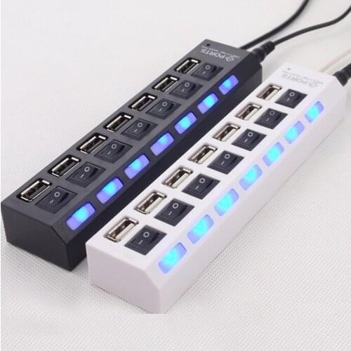VONETS 7-Port Multi USB 2.0 Hub Power Adapter splitter Charger with Individual Switch And LED Light for PC Laptop Computer new
