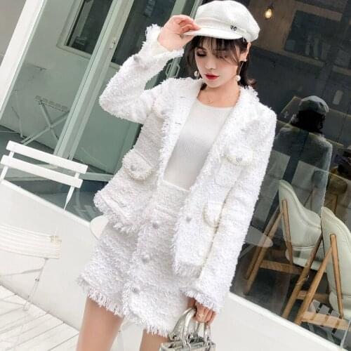 Autumn winter elegant Tweed skirt set Womens Sets Skirt suit Tweed jacket and Tweed skirt two-piece outfits women 2 piece set