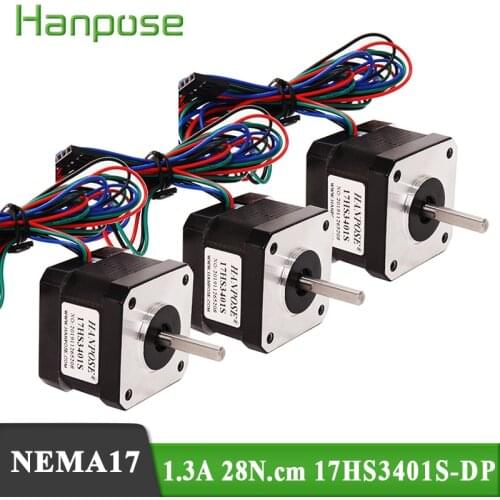 Free Shiping 4-lead 42X34mm 3PCS Nema17 Stepper Motor 1.3A 28N.CM 17HS3401S-DP motor For 3D Printer Monitor Equipment