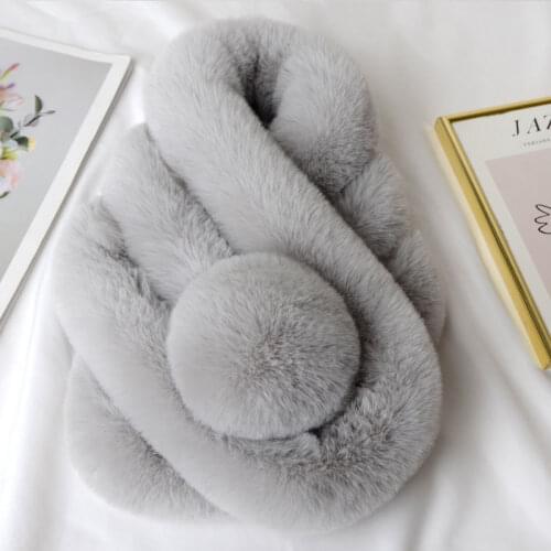 Grey winter scarf Luxury Faux Fur Warm Scarf Fashion Soft Plush Thicken Snood Scarves Shawl for Adult Kids Women Girls Gift