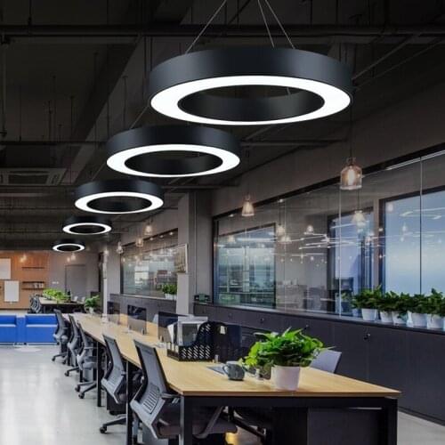 Modern Circle Pendant Lights Minimalism Black White Iron Art Metal Led Ring Light Office Living Room Decor Hanging Lamp Fixtures