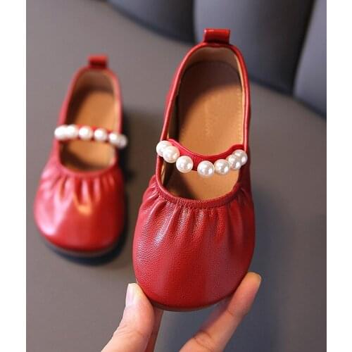 Girls Shoes Pearl Mary Janes Shoes String Bead Kids Flats Spring Autumn Comfort Slip on Shoes Child Elastic Band Casual Shoes