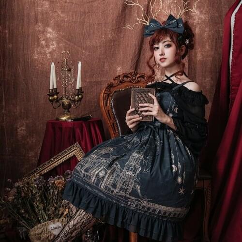 Milu City ~ Royal Vintage Dress Retro Sleeveless Printed Lolita Dress