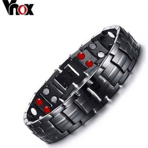 Vnox Length Adjustable Double Row Black Men Health Magnetic Bio Bracelets Bangles Health Care Energy Armband Jewelry