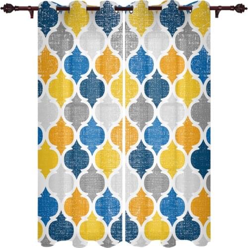 Yellow Geometric Moroccan Retro Window Curtains Kitchen Bedroom Drapes Home Decor Luxury Curtains for Living Room