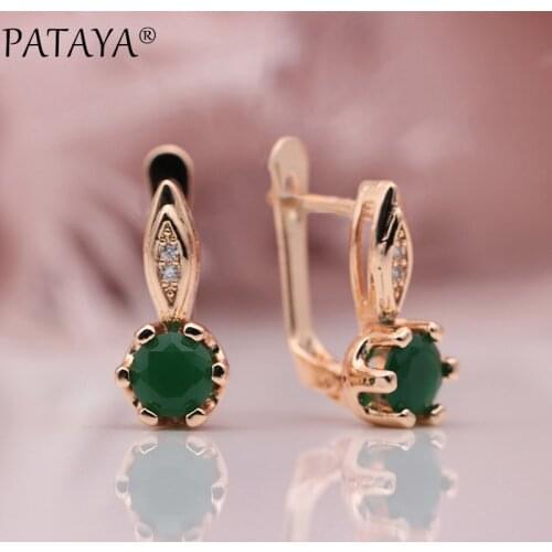 PATAYA New 585 Rose Gold Multicolor Micro Wax Inlay Green Natural Zircon Drop Earrings Women Wedding Party Simple Cute Jewelry