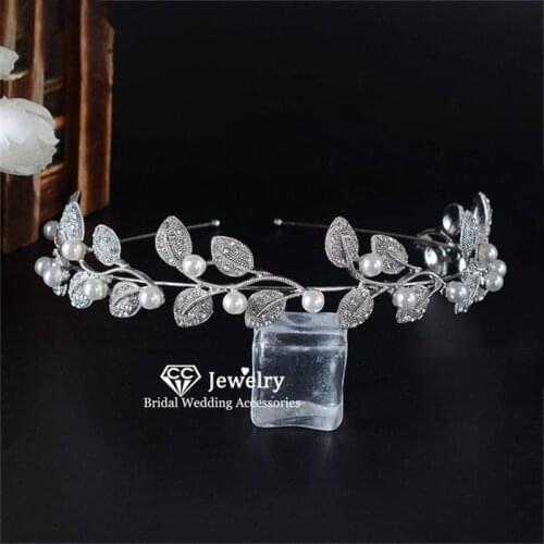 CC Hairband Tiaras and Crowns Leaf Shape Wedding Hair Accessories for Women Girls Pearl Hairwear Princess Party Headdress HG008