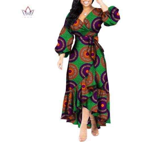 Autumn Plus Size African Long Dress for Women V-neck Belt Africa Dresses Dashiki Elagant African Dressesfor Ladies WY5856