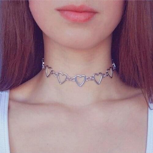 Hollow Korean Sweet Love Heart Choker Necklace Statement Girlfriend Gift Cute Bicolor Necklace Jewelry Collier Femme 2020