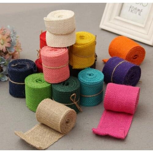 2pcs 2m Rural Linen Ribbon Xmas Wedding Decorative Accessories Natural Jute Burlap Roll Table Runner Tablecloth DIY Craft Props