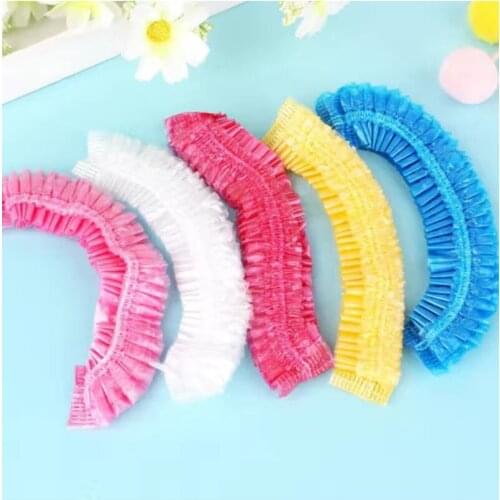 20 Pcs Disposable Shower Caps PE Pleated Anti Dust Oil Hat Women Men Bath Caps for Spa Hair Salon Beauty Waterproof Bath Cap