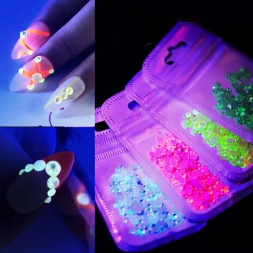 250pcs Mixed Crystal Gem 3D Luminous Stones Nail Art Decorations DIY Glass Flatback Fluorescence Nail Rhinestones T0520