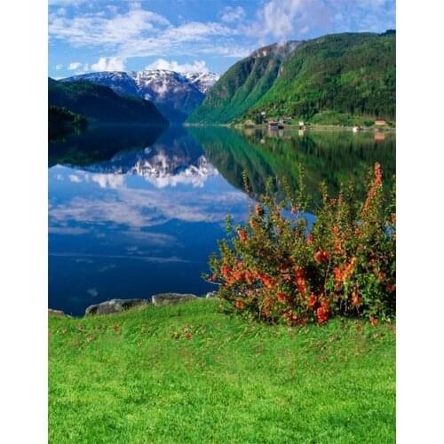 5x7ft Lake Hill Blue Sky Landscape Photography Backdrops Photo Props Studio Background