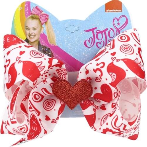 8" JoJo Siwa Hair Bows for Girls Print Ribbon Bowknot Hair Clip Love Heart Valentines Day Hairgrips Fashion Hair Accessories