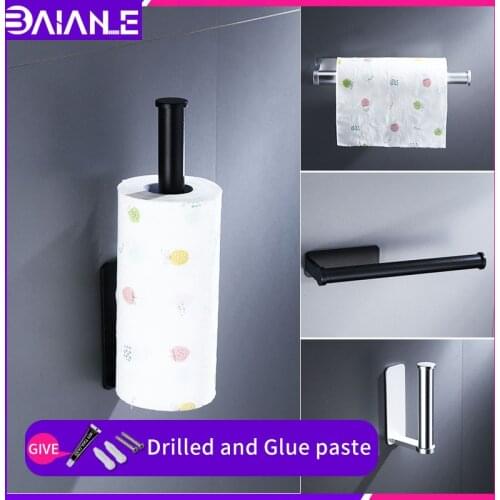 Bathroom paper holders black wall mounted screw free installation toilet paper roll stand dispenser kitchen tissue roll holder