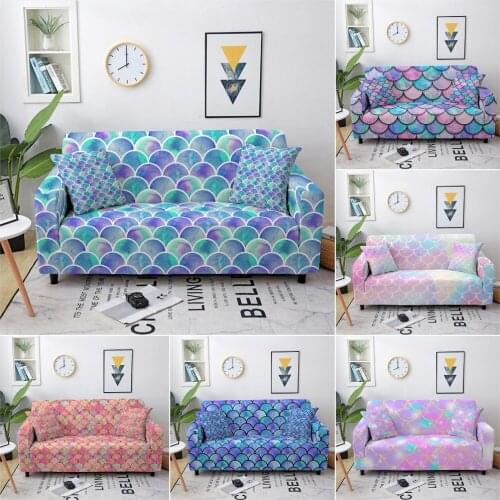 Mermaid Fish Scale Wave Sofa Slipcover Elastic Stretch Sofa Cover for Living Room Sectional Couch Cover Loveseat Sofa Protector