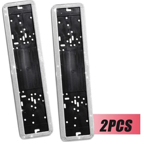 2Pcs Front Rear Car License Plate Frame Acrylic Stainless Steel Crystal Diamonds EU License Plate Frame Number Plate Holder