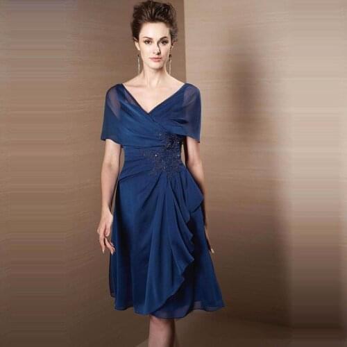 Elegant Mother of The Bride Dresses A-line Short Sleeves Wedding Party Gowns Chiffon Appliques Mother Dresses for Wedding