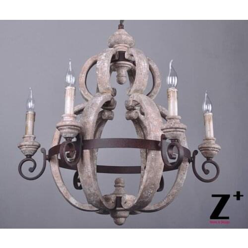 America Style Industry Country Chandelier Iron Wood Made Wooden Cut CANDELABRA Free shipping