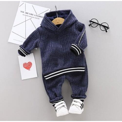 PatPat 2-piece Toddler Girl/Boy Striped Knit Hoodie and Elasticized Pants Set