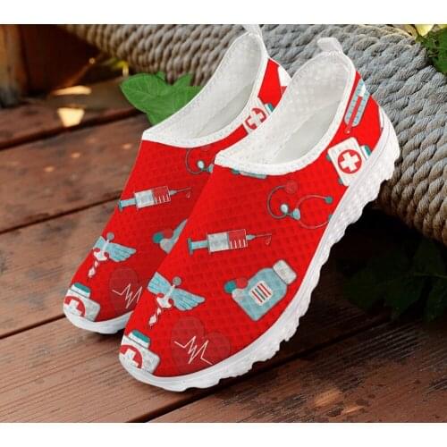 ELVISWORDS Fashion Nurse Print Lightweight Womens Walking Shoes Comfortable Ladies Sneakers Flats Leisure zapaotos de mujer