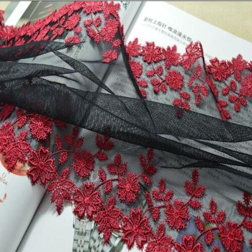 2 Meters Red Lace Trim Cord Bilateral Embroidery Lace Trim Fabric for Bridal Wedding Dress Decoration 30cm Width Free Shipping