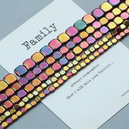 Square Hematite Beads Rose Red Colorful Cube Natural Stone 4 6 8mm Spacer Loose beads for Jewelry Making DIY accessories 15