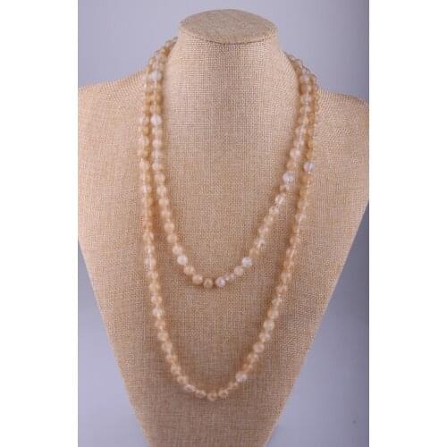 MOODPC Fashion Long Knot Beads Halsband Yellow Agat Natural Stones Necklace