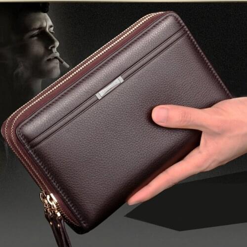Men Wallet Card Holder Phone Purse Coin Bag Long Pocket For Men Business Male Wallets Double Zipper Vintage Large Clutch X43C