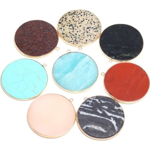 Natural Rose Quarts Amazonite Stone Necklace Pendant Round Natural Stone Pendant for Jewelry Making DIY Necklace Size 50x55mm