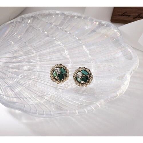 New Fashion Multicolor Shiny Crystal Senior Earrings Contracted Geometric Circular Fresh Lovely Women Stud Earrings Jewelry