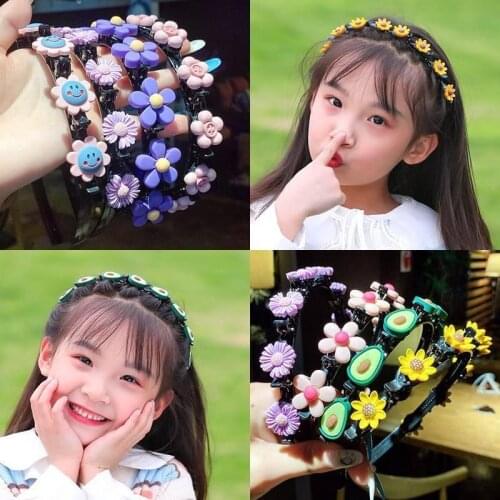 Hair Band Kids Flower Headband Bangs Clip Braided Hair Band Hairpin Pressure Princess Cute Hair Clamp with Tooth Anti-skid Hot