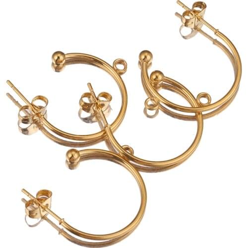 10pcs 18K Gold Plated 15mm 20mm 25mm Earring Posts with Loop C Shape Ear Studs Earrings Accessories DIY Jewelry Making Supplies