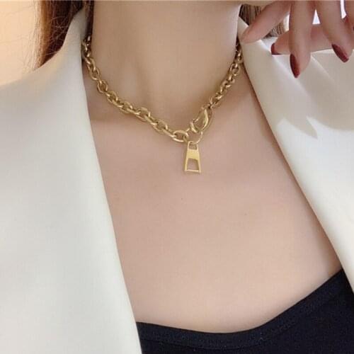 TARCLIY Simple Zipper Head Design Pendant Necklace Exaggerated Punk Thick Chain Necklace Women Clavicle Chain Fashion Jewelry