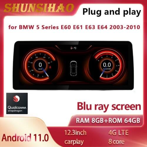 Ouchuangbo Qualcomm Blu ray Android 10 For 12.3" E60 525i 535i 530d E61 E63 2003-2010 CIC CCC car radio multimedia GPS navi 128G