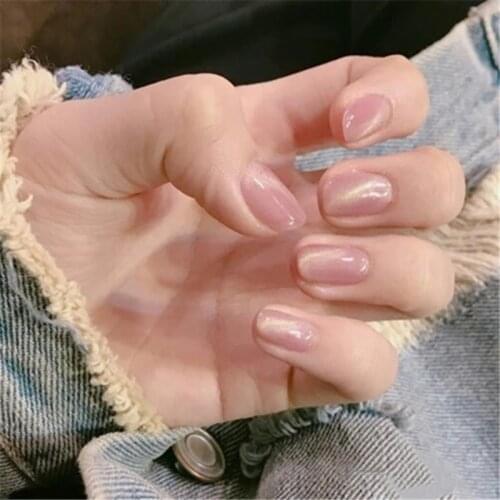 Super beautiful pink cat eye UV gel false nails french Bride full nail tips short size pure color full nail tips