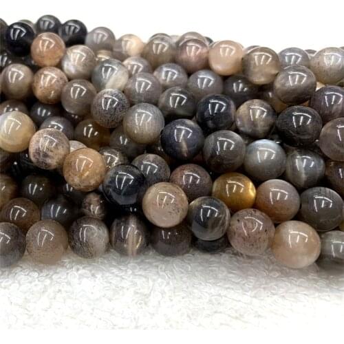 15" High Quality Real Genuine Natural Gray Black Gold Sunstone Fash Iight Round Loose Gemstone Ball Small Beads 6-10mm 06373