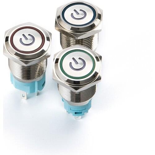 YHJ16-261 16mm 5A 250V 5 pin green led illuminated stainless steel waterproof metal push button switch