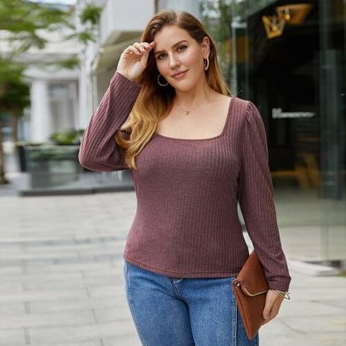 4XL Plus Size Knitted Women Tops 2020 Autumn Spring Retro Blouses Square Collar Women Shirts Blusas Mujer TP202035