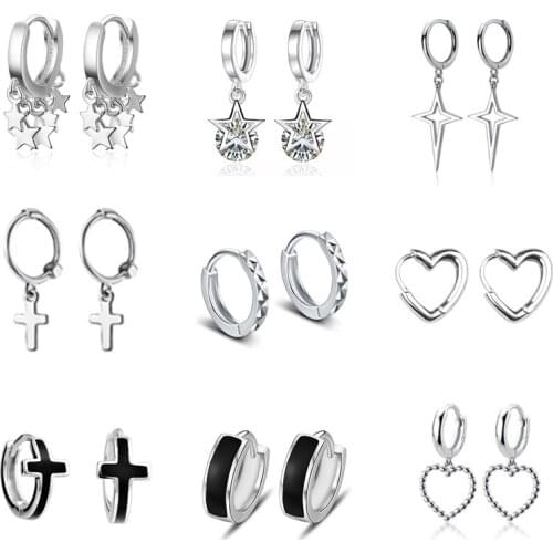 2021 New 925 Sterling Silver Tassel Crystal Star Cross Heart Stud Earring For Women Party Wedding Jewelry Pendientes Accessories
