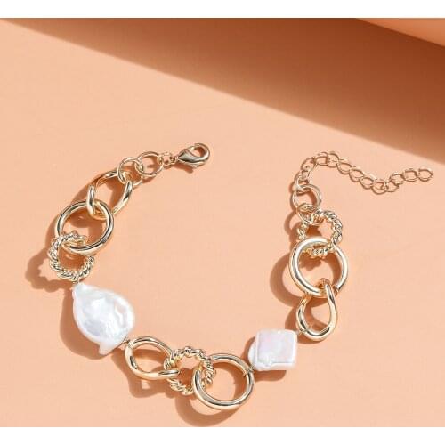 LUNA CHIAO Women Fashion Baroque Pearl Jewelry Gold Color Chunky Bold Chain Link Bracelets