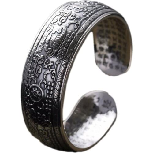 BOCAI S999 pure silver retro craft Thai silver flower open hollow female bracelet