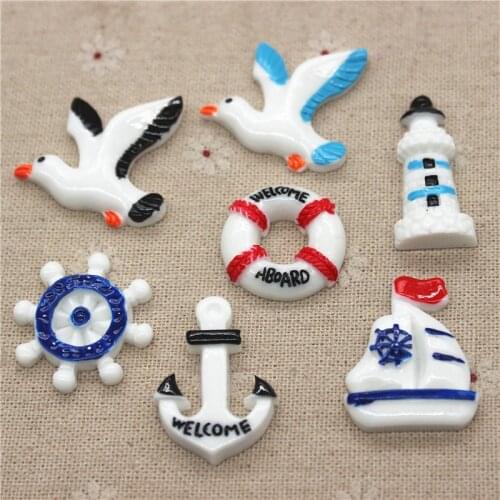 10pcs Kawaii Resin Sailboat/Anchor/Helm/Lighthouse/Seagull/Life Buoy Miniature Flatback Cabochon Art Supply DIY Craft Decoration
